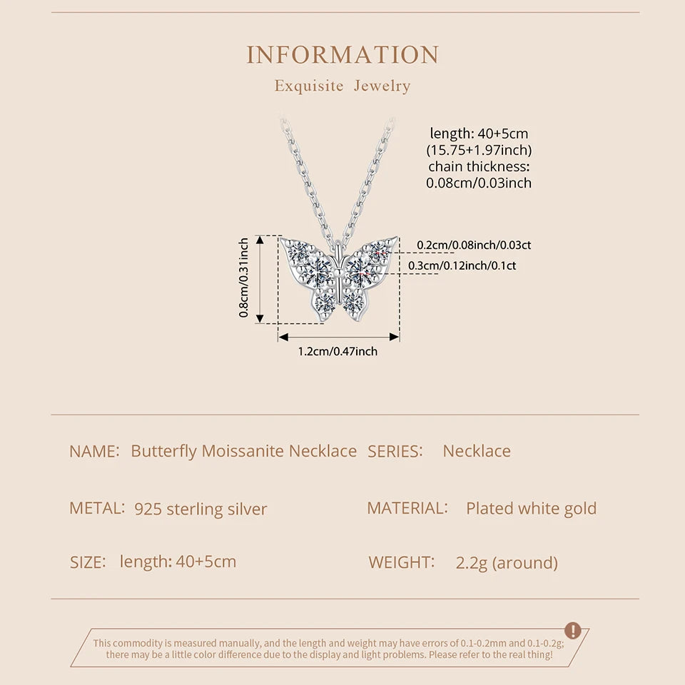 Moissanite Butterfly Sterling Silver Pendant Necklace