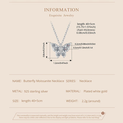 Moissanite Butterfly Sterling Silver Pendant Necklace