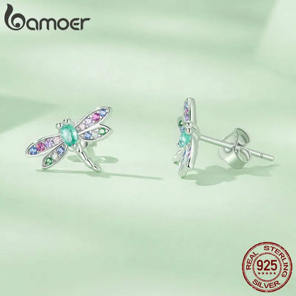 Colorful Dragonfly Sterling Silver Stud Earrings