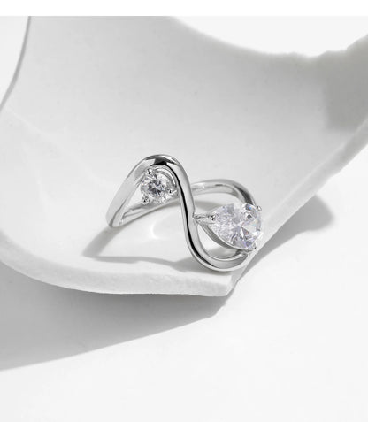 Sculptural Teardrop Zircon Sterling Silver Ring