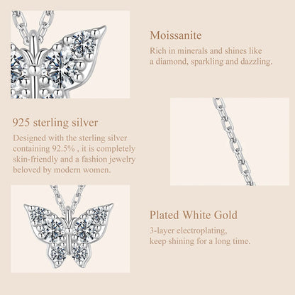 Moissanite Butterfly Sterling Silver Pendant Necklace