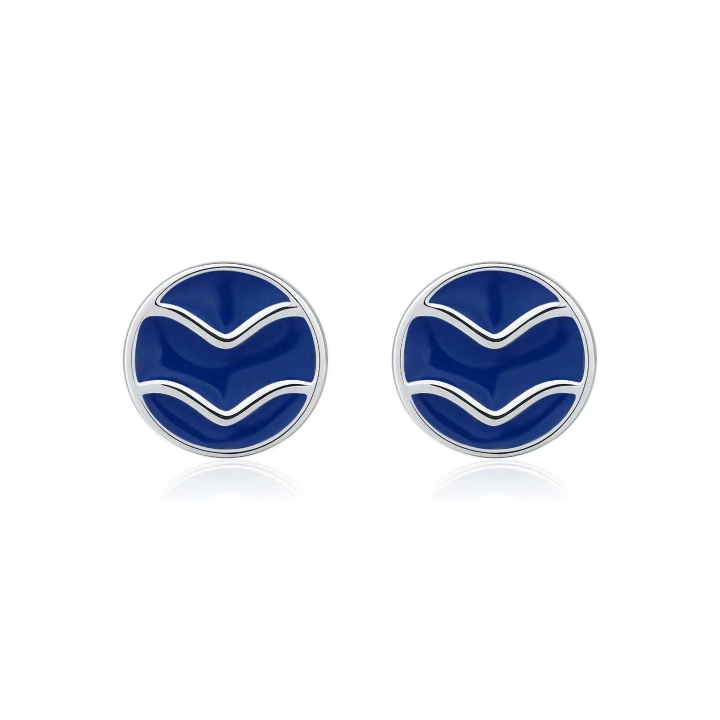 Blue Enamel Ripple Sterling Silver Stud Earrings