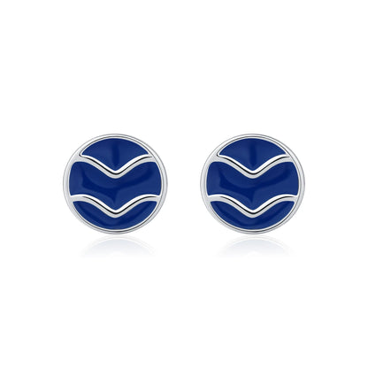 Blue Enamel Ripple Sterling Silver Stud Earrings