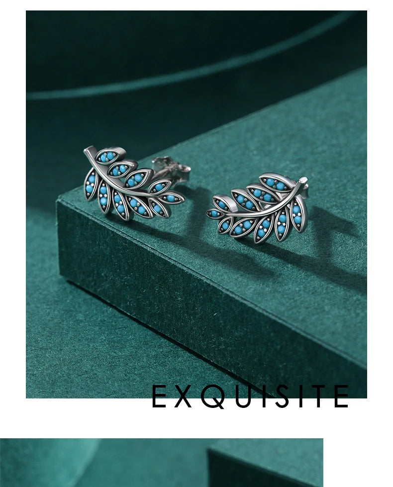Turquoise Leaf Sterling Silver Stud Earrings