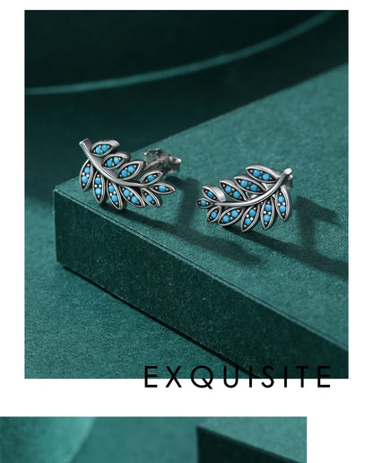 Turquoise Leaf Sterling Silver Stud Earrings