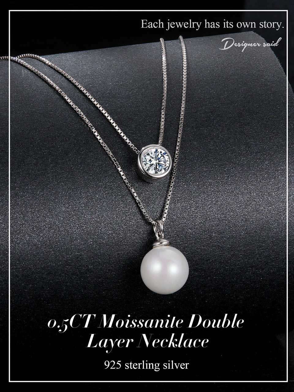 Moissanite & Pearl-Style Layered Sterling Silver Necklace