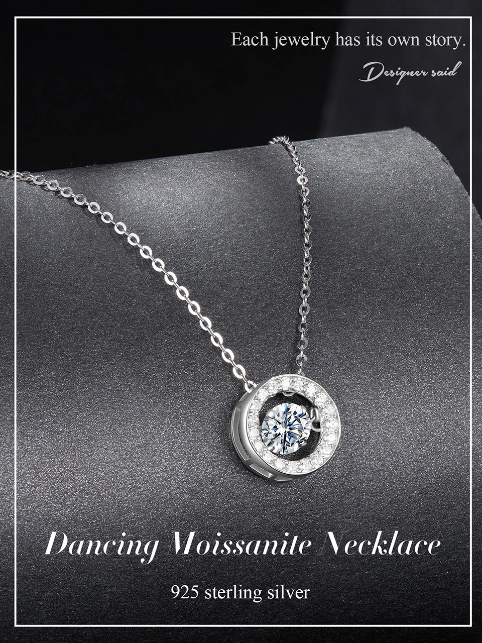 Dancing Halo Moissanite Sterling Silver Necklace