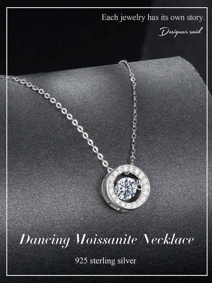 Dancing Halo Moissanite Sterling Silver Necklace