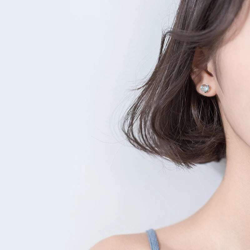 Sky Blue Crystal Sterling Silver Stud Earrings
