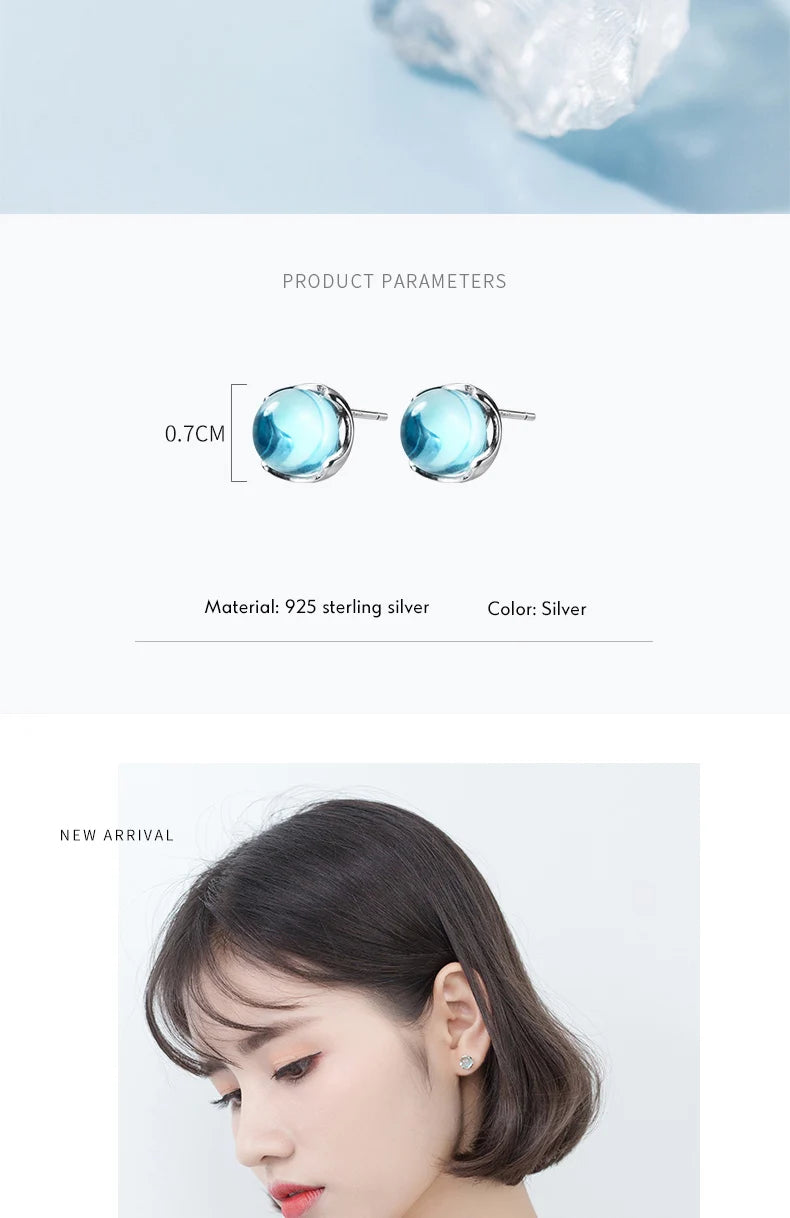 Sky Blue Crystal Sterling Silver Stud Earrings