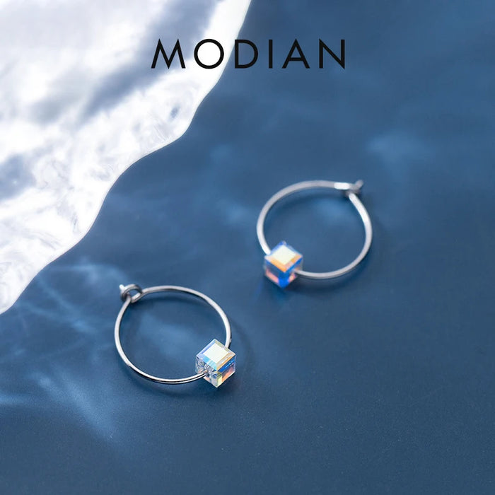 Rainbow Crystal Sterling Silver Hoop Earrings