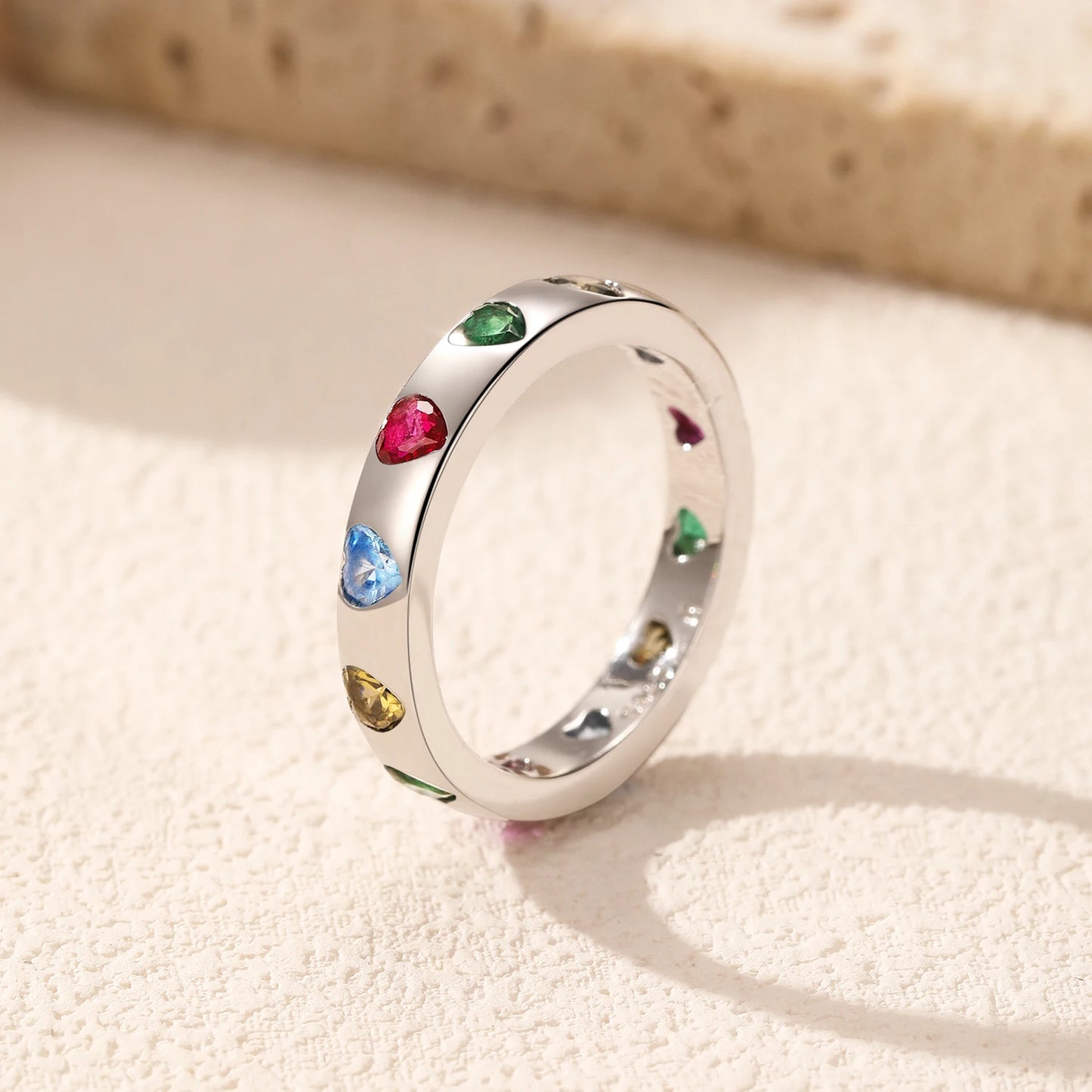 Rainbow Heart Sterling Silver Band Ring