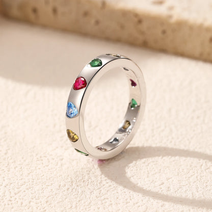 Rainbow Heart Sterling Silver Band Ring