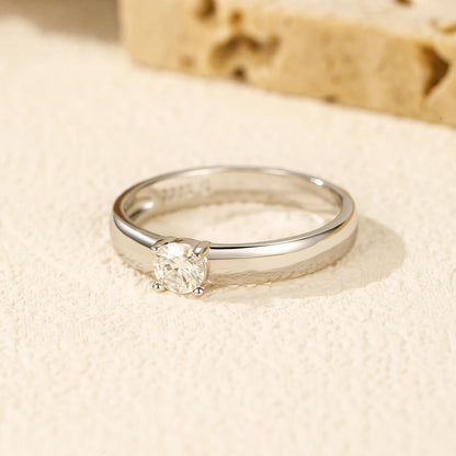 Classic Round Moissanite Sterling Silver Ring