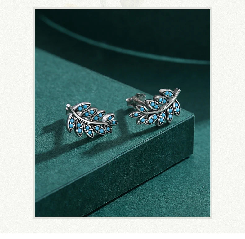 Turquoise Leaf Sterling Silver Stud Earrings