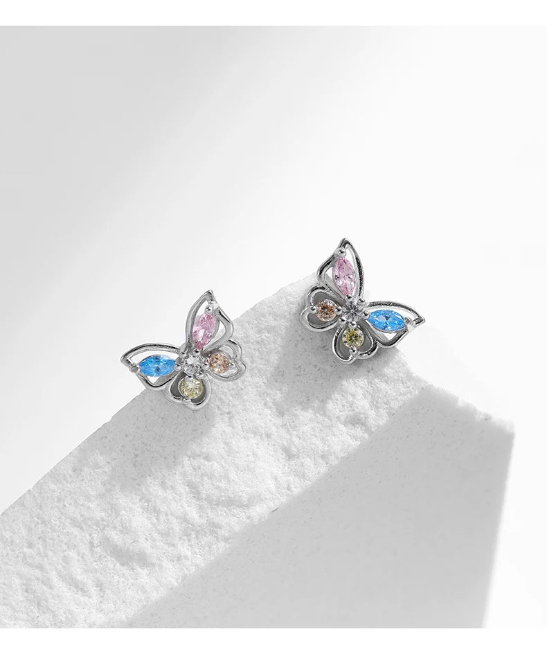 Colorful Butterfly Sterling Silver Stud Earrings