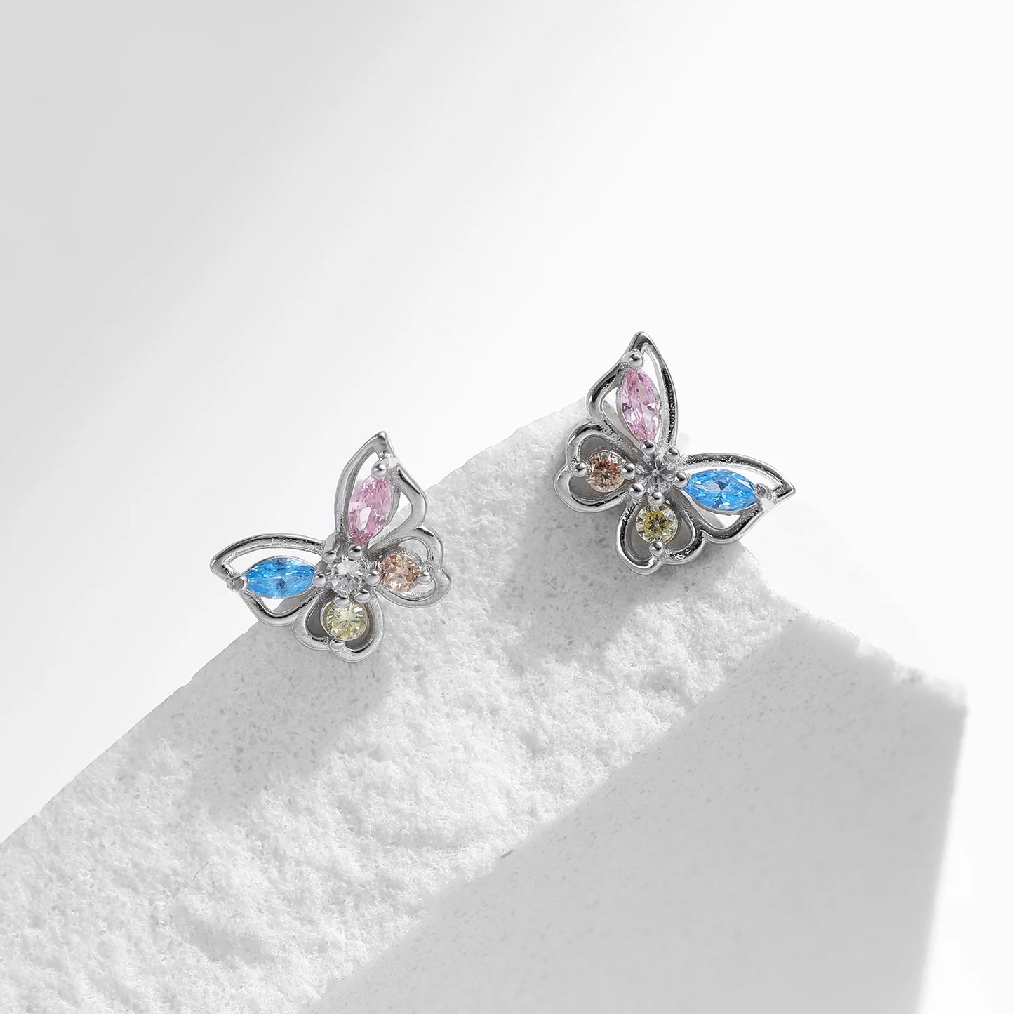 Colorful Butterfly Sterling Silver Stud Earrings