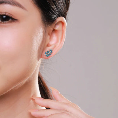 Turquoise Leaf Sterling Silver Stud Earrings