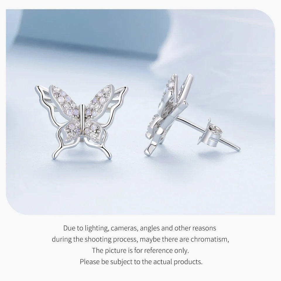 Opal-Style Butterfly Sterling Silver Stud Earrings
