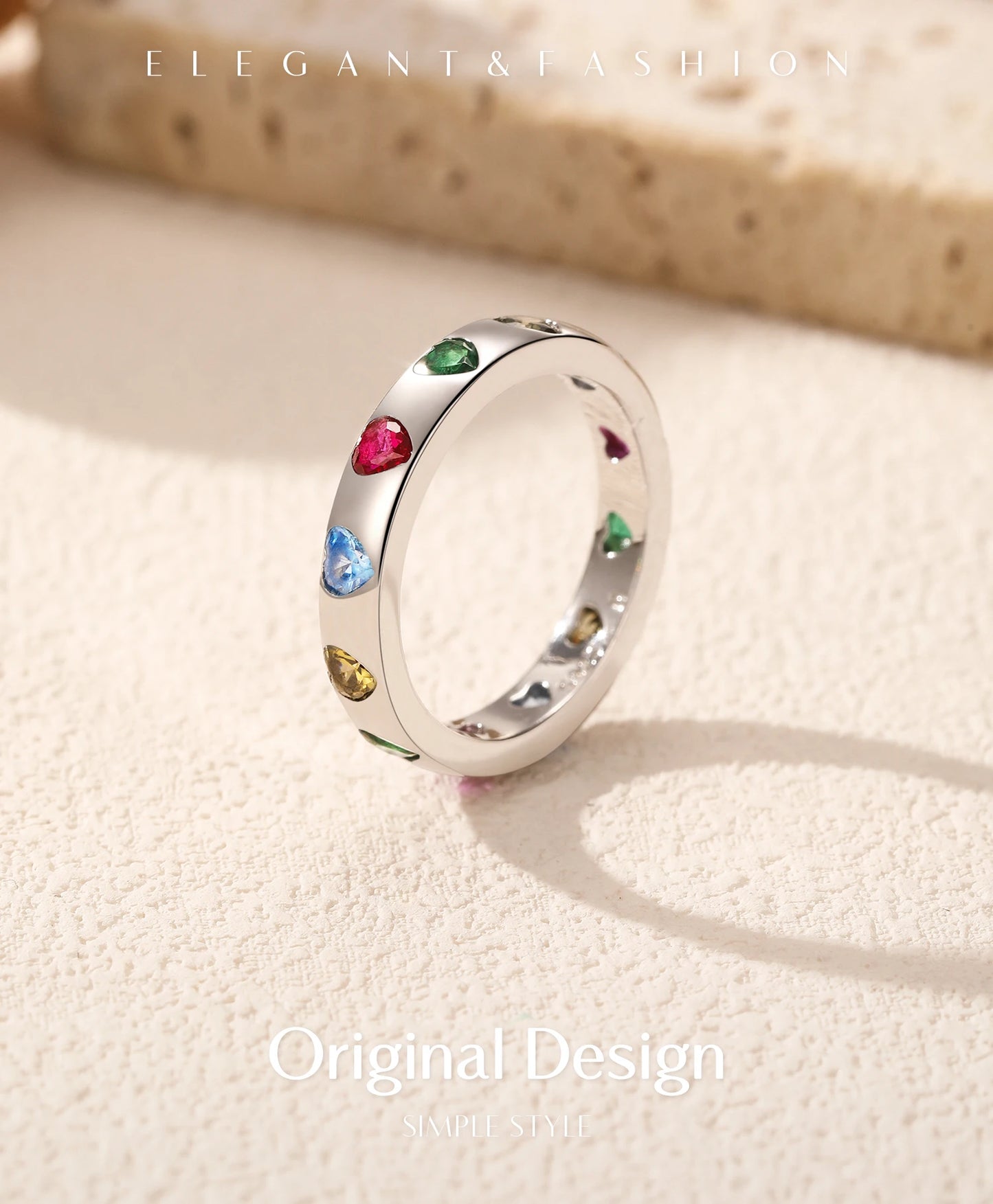 Rainbow Heart Sterling Silver Band Ring
