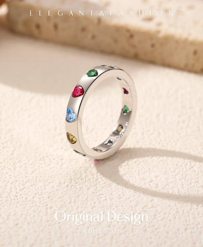 Rainbow Heart Sterling Silver Band Ring