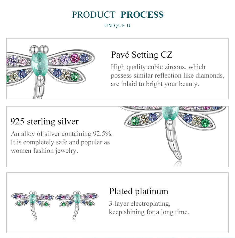 Colorful Dragonfly Sterling Silver Stud Earrings