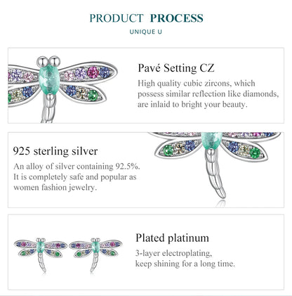Colorful Dragonfly Sterling Silver Stud Earrings