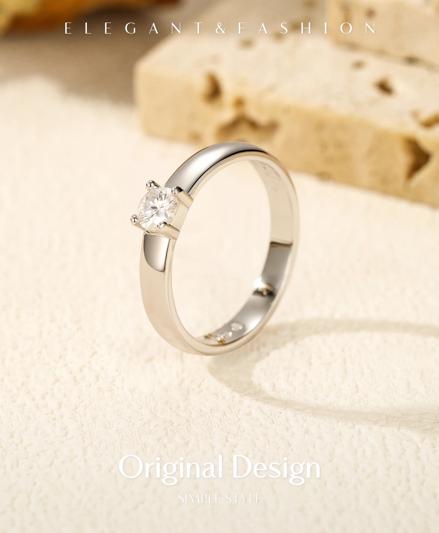 Classic Round Moissanite Sterling Silver Ring