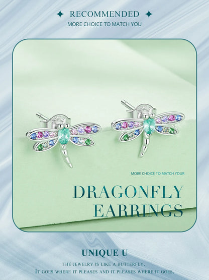 Colorful Dragonfly Sterling Silver Stud Earrings