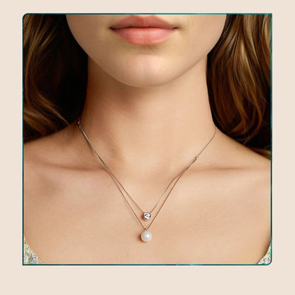 Moissanite & Pearl-Style Layered Sterling Silver Necklace